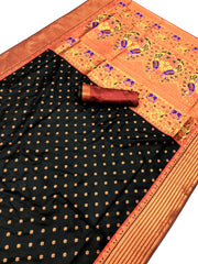 Black Silk Saree – Exquisite Zari Weaving & Meenakari Border