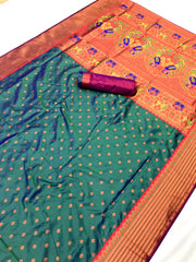 Shop Stunning Green Silk Saree – Traditional Weaving & Luxurious Design