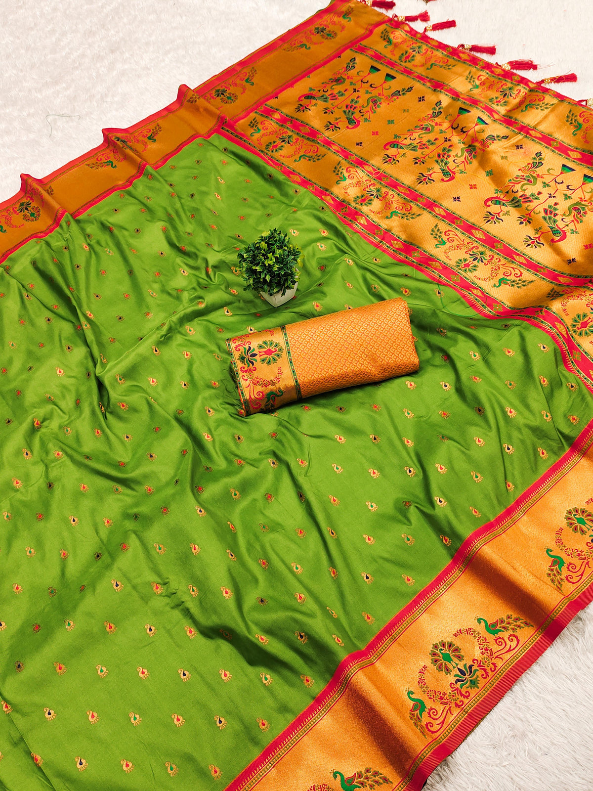 green colour silk saree