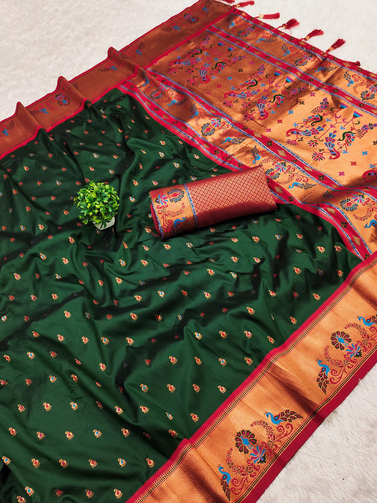 dark green silk saree