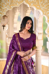 Royal Elegance in Purple Lehenga with Dupatta | Graceful Tussar Silk Blouse & Dupatta