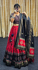 Glamorous Red Tussar Silk Lehenga with Foil & Minakari Work