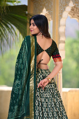 Majestic Tussar Silk Dark Green Lehenga | Graceful Blouse & Dupatta