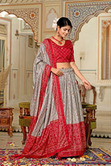 Grey Minakari Lehenga with Red  Blouse – Perfect for Festive Wear