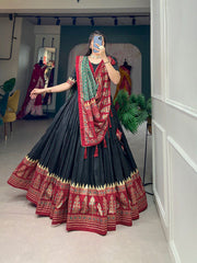 Royal Black Lehenga with Patola Print & Elegant Foil Work Detailing