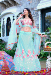 Stunning Sky Blue Lehenga Set with Ultra Satin Silk Inner & Can Can Flair