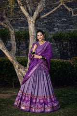 Festive Purple Lehenga Choli – Tussar Silk with Foil Work