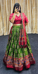 Exquisite Green Silk Lehenga with Beautiful Foil Prints & Zari Work