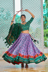 Tussar Silk Purple Lehenga With Green Blouse  – Grand Minakari Design & Foil Print