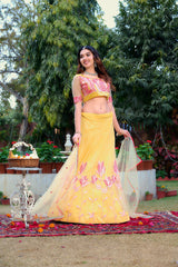 Designer Soft Net Light Yellow Lehenga Choli with Sequins Work – Perfect for Weddings