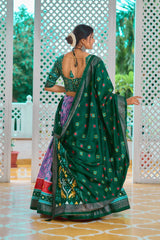 Tussar Silk Purple Lehenga With Green Blouse  – Grand Minakari Design & Foil Print