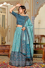 Shop Sky Blue Tussar Silk Lehenga – Stunning Flair & Heavy Tassels