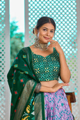 Tussar Silk Purple Lehenga With Green Blouse  – Grand Minakari Design & Foil Print