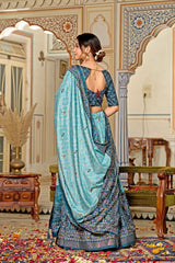 Shop Sky Blue Tussar Silk Lehenga – Stunning Flair & Heavy Tassels