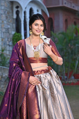 Premium Silver Lehenga Set with Zari Weaving & Micro Cotton Inner