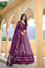 Royal Elegance in Purple Lehenga with Dupatta | Graceful Tussar Silk Blouse & Dupatta