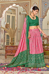 Designer Minakari Work  Pink Lehenga with Green Blouse – Ethnic Elegance