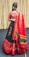 Traditional Red and Black lehenga  with Foil Print & Tassel Dupatta