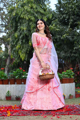 Elegant Light Pink Mono Net Lehenga with Heavy Sequins Embroidery – Semi-Stitched Beauty