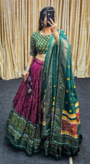 Royal Purple Lehenga Choli – Elegant Tussar Silk with Foil Print