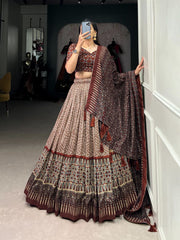 Timeless Elegance in Tussar Silk Lehenga | Patola Print with Exquisite Foil Work Lehenga Choli