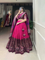 Grace in Pink: Elegant Pink Lehenga Choli | Kashmiri Print & Foil Detailing