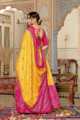 Beautiful Yellow Lehenga With Pink Blouse  – Tussar Silk with Heavy Flair