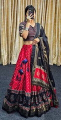 Glamorous Red Tussar Silk Lehenga with Foil & Minakari Work