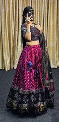 Elegant Dark Purple Tussar Silk Lehenga with Zari & Foil Work