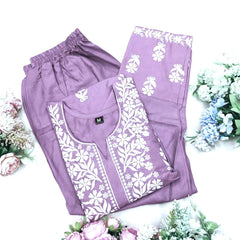 Regal Purple Kurti – Premium Rayon with Detailed Embroidery Work