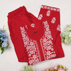 Vibrant Red Chikankari Kurti set – Traditional Craft, Contemporary Chic