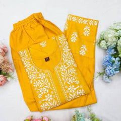 Classic Yellow Kurti for Women – Traditional Art Meets Contemporary Flair