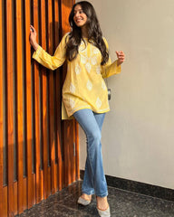 Yellow short Kurti with Chikankari Embroidery – A Must-Have Ethnic Wear