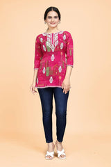 Designer Pink Kurti with Chikankari Embroidery & Delta Print