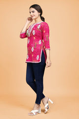 Designer Pink Kurti with Chikankari Embroidery & Delta Print