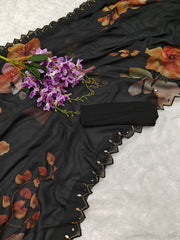 The Ultimate Showstopper – Black Georgette Saree with Exquisite Work