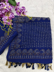 Flawless Beauty in Royal Blue Georgette Saree – A Statement of Elegance