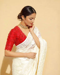 Elegant Off White Saree with Heavy  Mono Banglory Blouse – Timeless Beauty