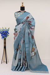 sky blue silk saree