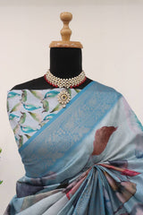 Buy Premium Handloom Sky Blue Silk Saree Online – Elegant & Timeless