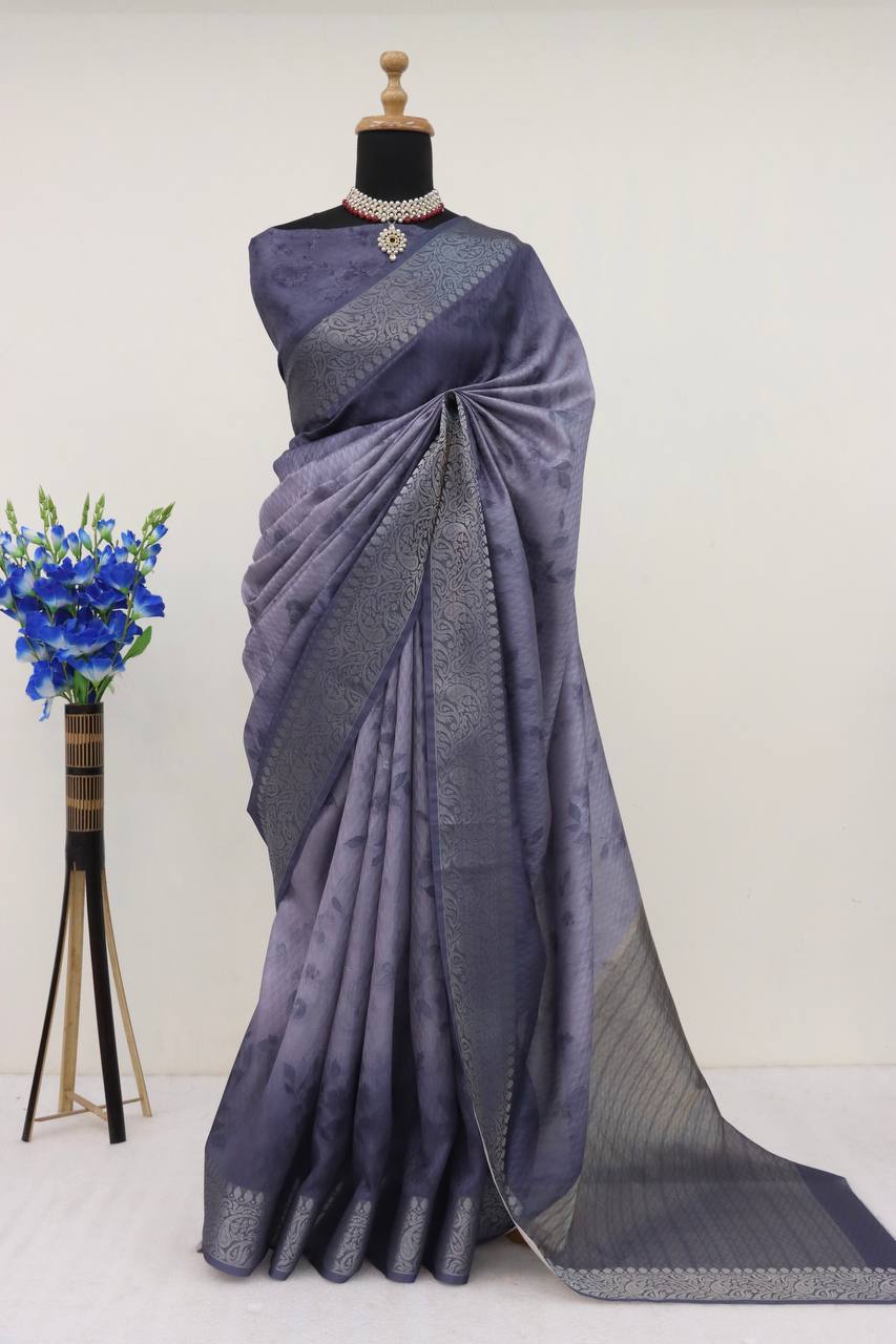 grey silk saree