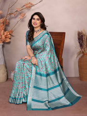 sky blue printed saree