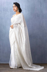 Timeless White Organza Saree with Exquisite Embroidery – Perfect for party wear