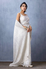 Timeless White Organza Saree with Exquisite Embroidery – Perfect for party wear