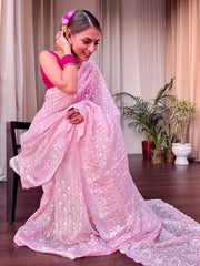 Graceful Baby Pink Organza Saree with Sequence Embroidery Perfect for Traditional Event