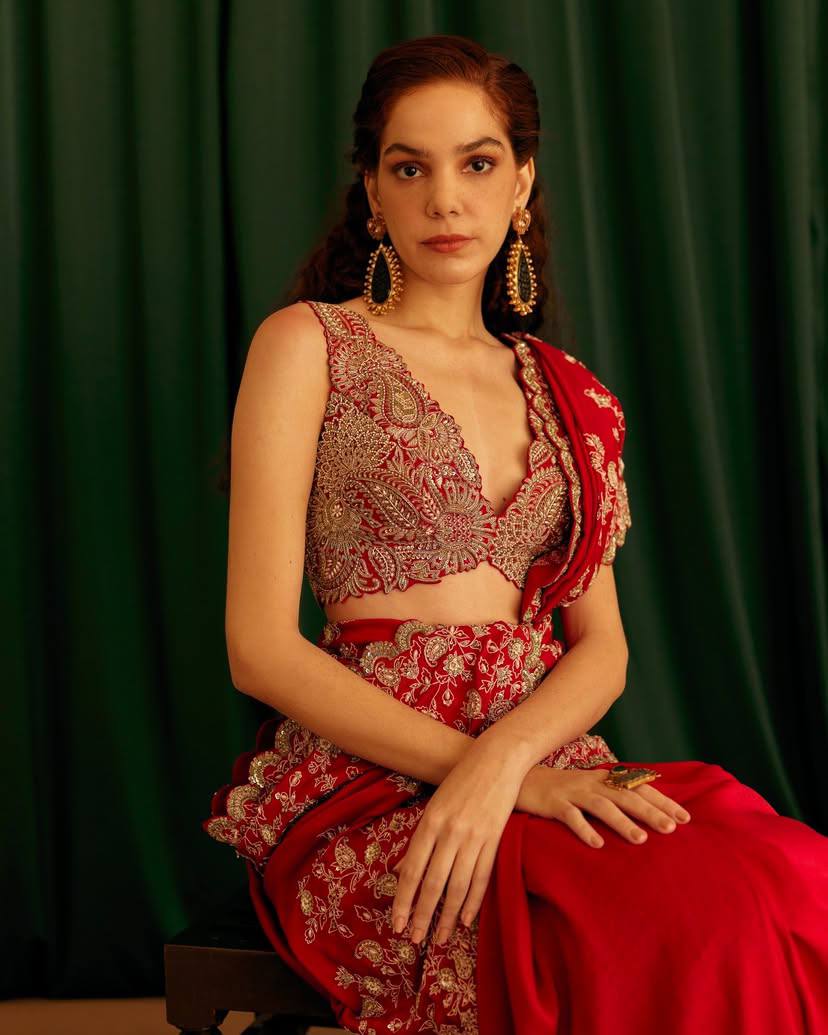 red silk saree