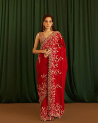 Elegant Red Silk Saree with Zari and Sequence Embroidery – Perfect for Weddings