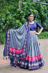 Elegant Tussar banarasi silk lehenga Choli Set with Minakari and Foil Print