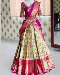 Stunning Pink Kanjivaram Silk Zari Lehenga with Banarasi Dupatta