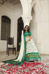 Shop White & Green Dola Silk Lehenga – Premium Ethnic Collection